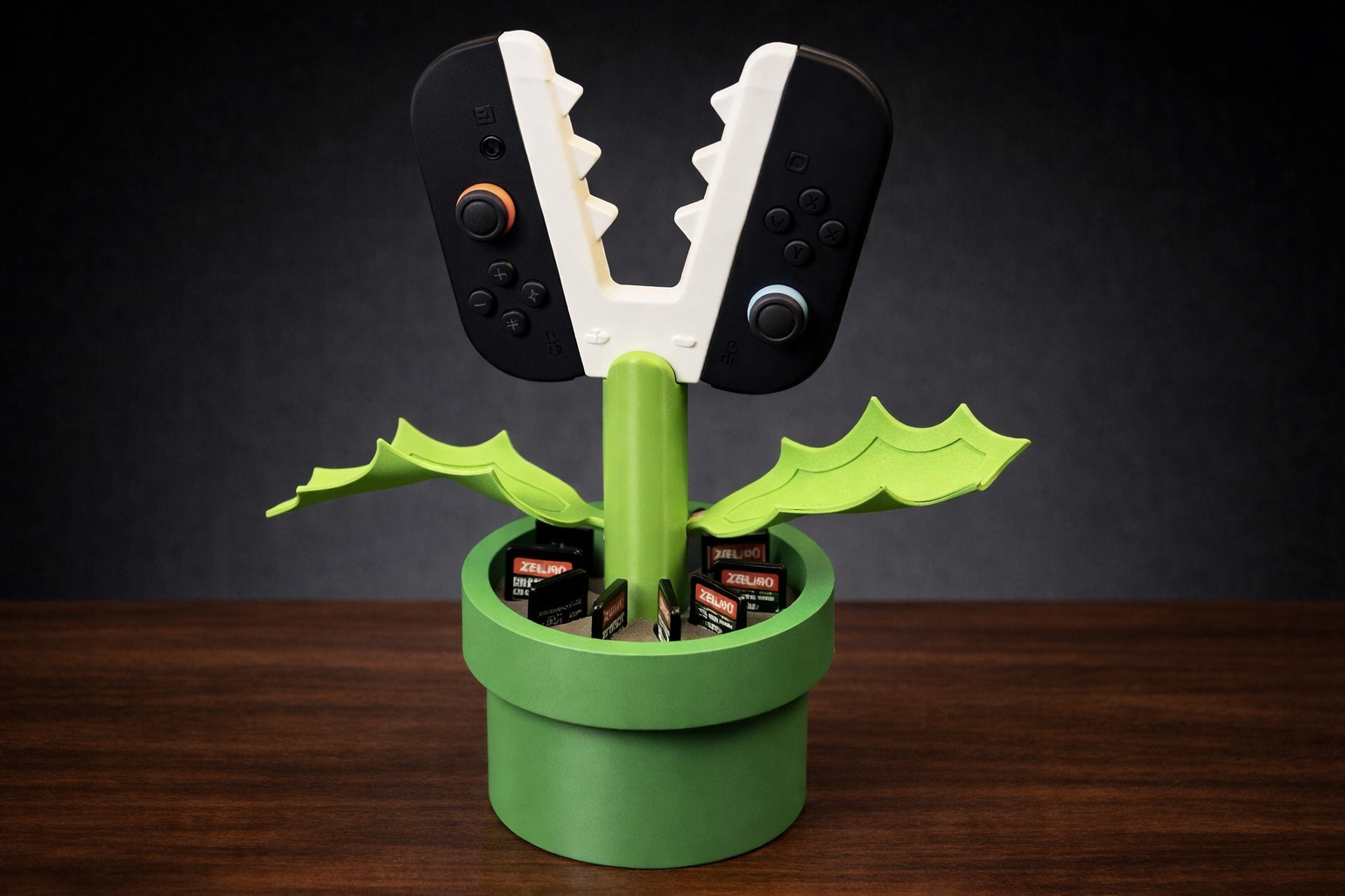 piranha plant nintendo switch 2 joy cons controller holder & game storage | 3d printed controller stand piranha plant nintendo switch 2 joy cons controller holder & game storage | 3d printed controller stand