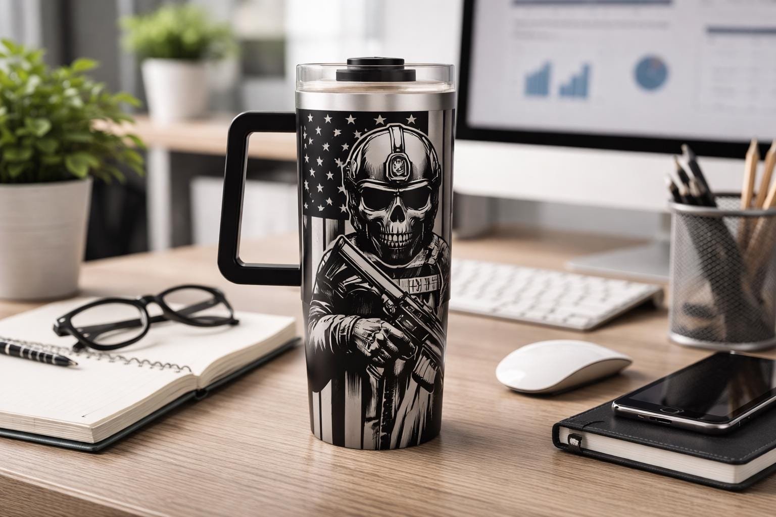 American Flag Skull 40 oz Engraved Tumbler - Image 2