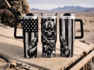 American Flag Skull 40 oz Engraved Tumbler