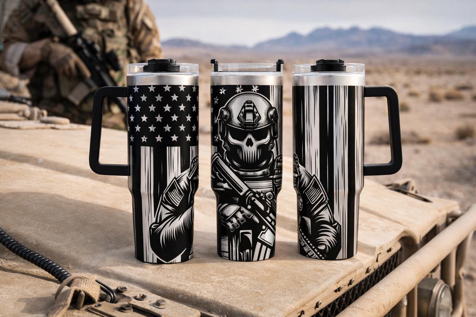 American Flag Skull 40 oz Engraved Tumbler