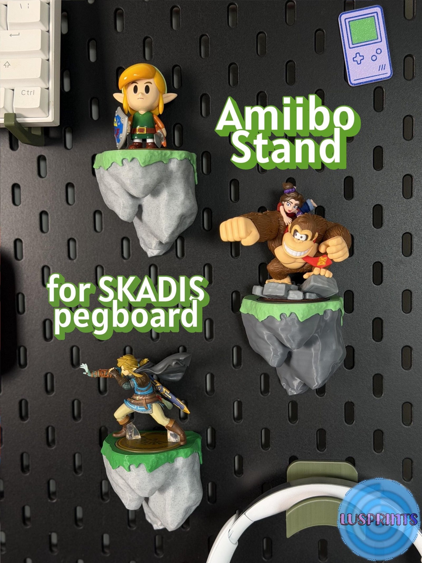 Amiibo Stand for IKEA SKÅDIS Pegboard | Floating Rock Amiibo Display | Nintendo Amiibo Shelf | Gaming Wall Organizer